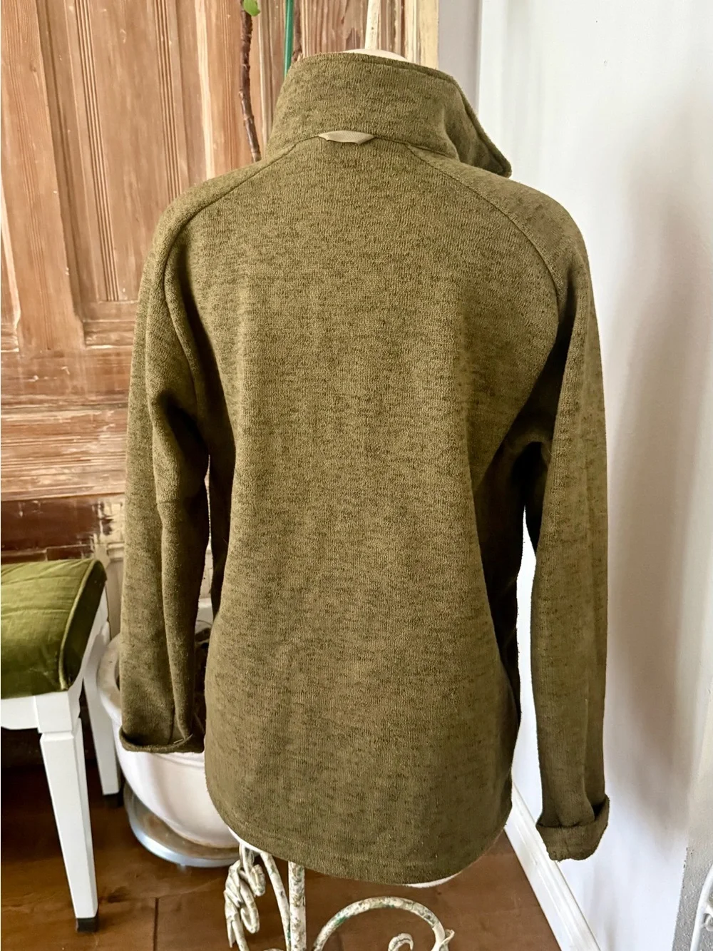 The North Face Olive Green Zip-Up Fleece with Yellow Trim